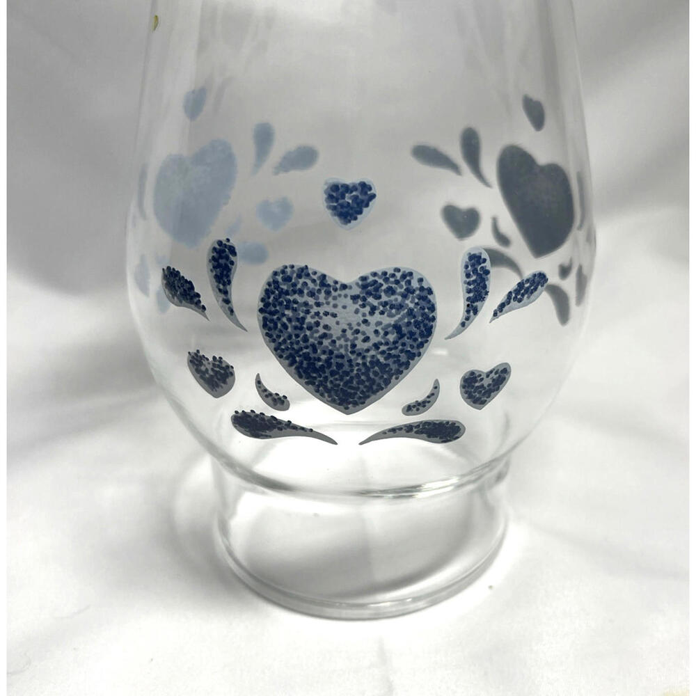Corelle Blue Hearts Sponge Glass Hurricane Chimney Shade 3" Fitter - Picture 2 of 5